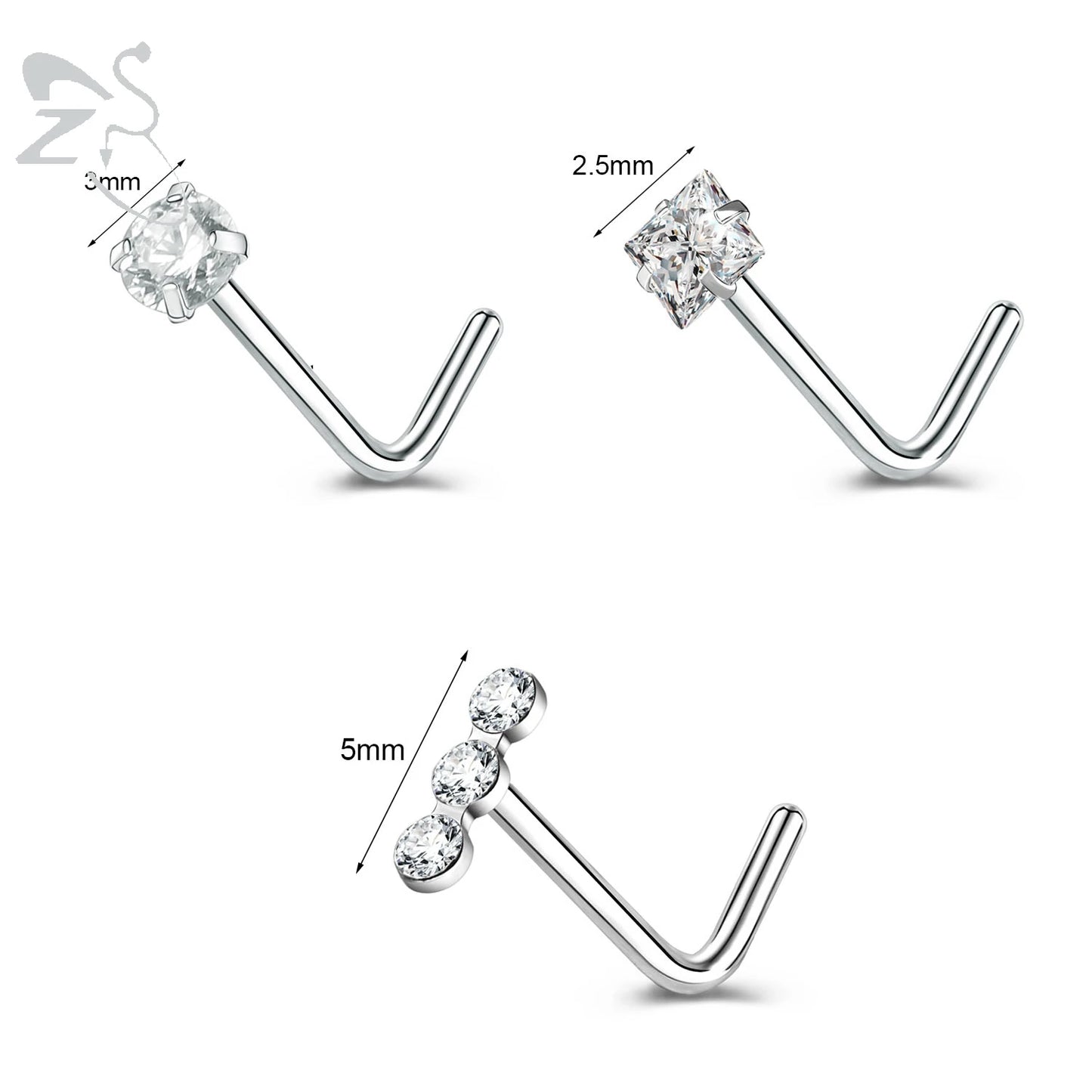 3-4 Pcs Gold Stainless Steel Nose Stud Set | Heart, Star & Round Crystal Piercings