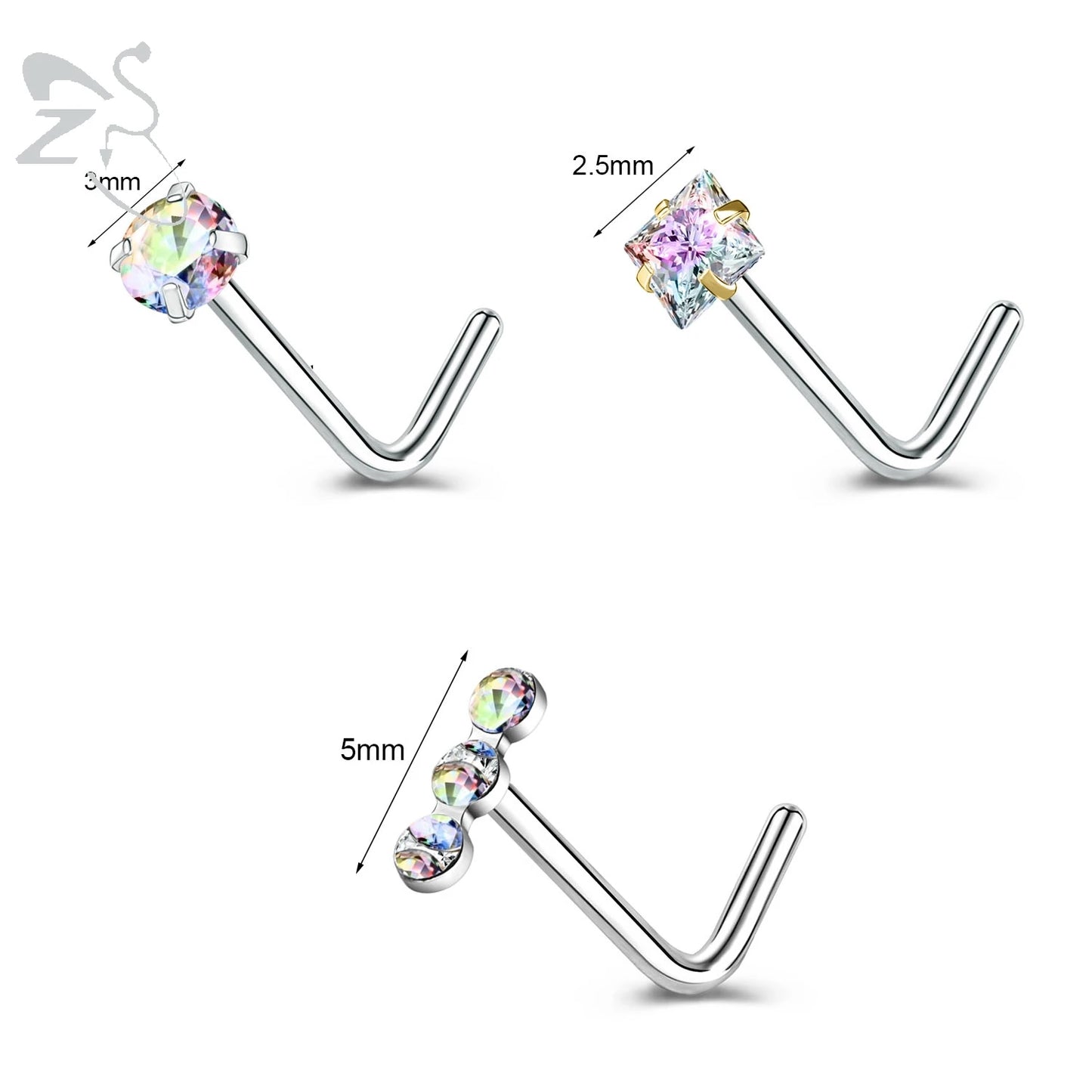 3-4 Pcs Gold Stainless Steel Nose Stud Set | Heart, Star & Round Crystal Piercings