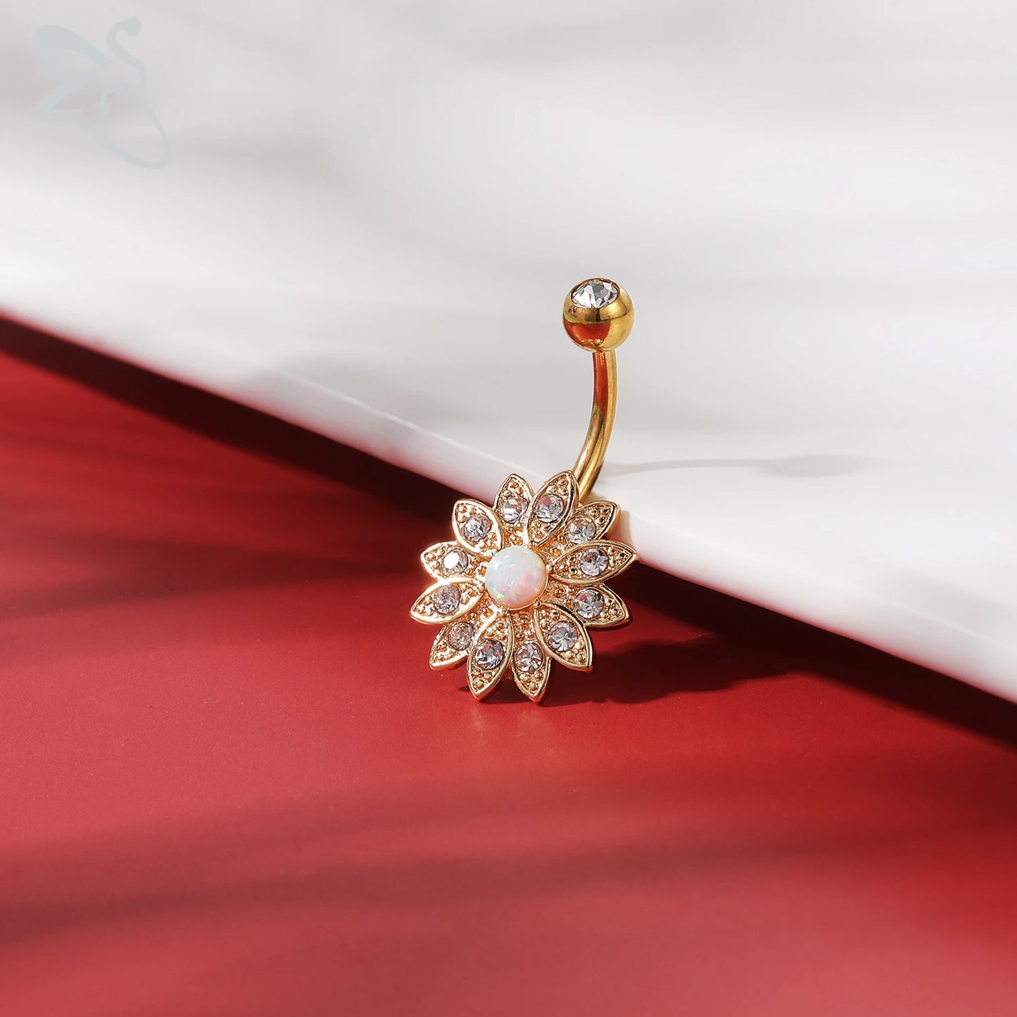Gold Colour Stainless Steel Belly Ring | Flower Heart Crystal Navel Belly Button Rings | Butterfly Navel Piercings 14G - Glamour Touch