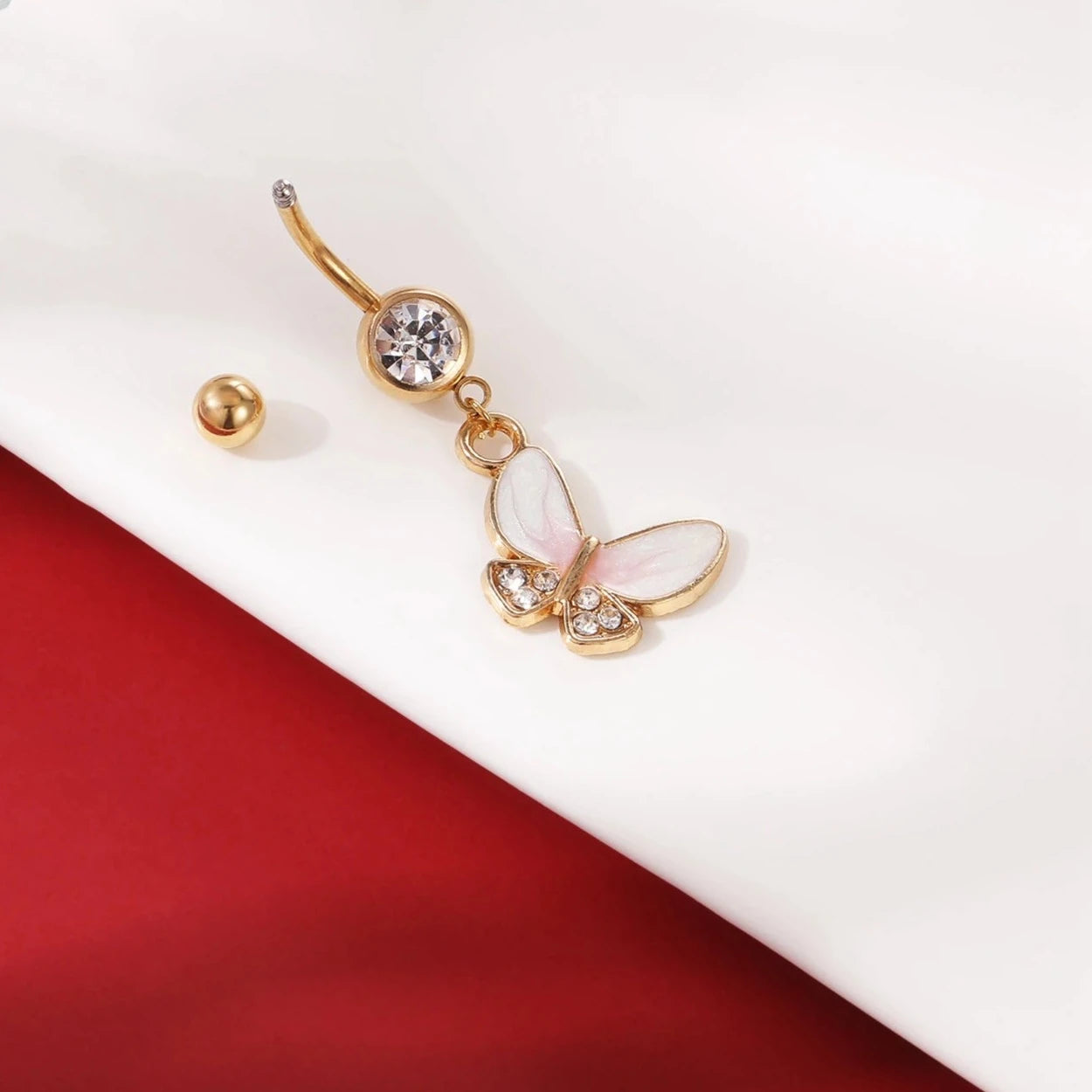Gold Colour Stainless Steel Belly Ring | Flower Heart Crystal Navel Belly Button Rings | Butterfly Navel Piercings 14G - Glamour Touch