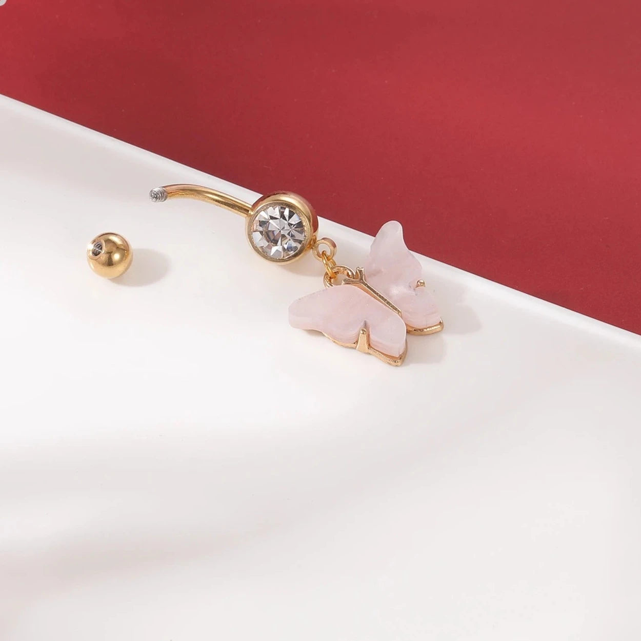 Gold Colour Stainless Steel Belly Ring | Flower Heart Crystal Navel Belly Button Rings | Butterfly Navel Piercings 14G - Glamour Touch