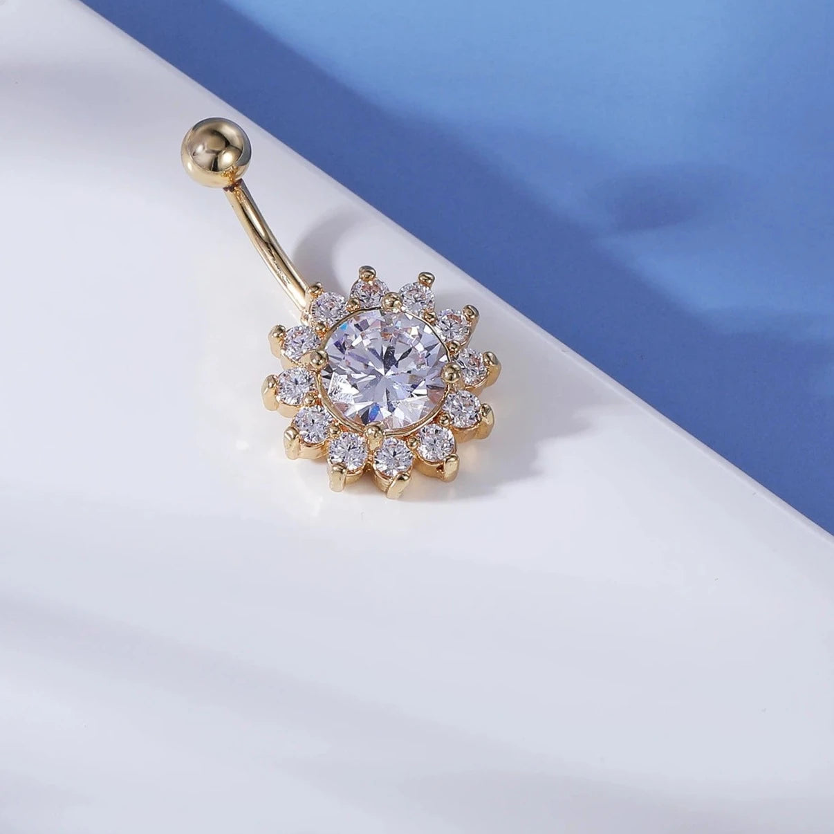 Gold Colour Stainless Steel Belly Ring | Flower Heart Crystal Navel Belly Button Rings | Butterfly Navel Piercings 14G - Glamour Touch