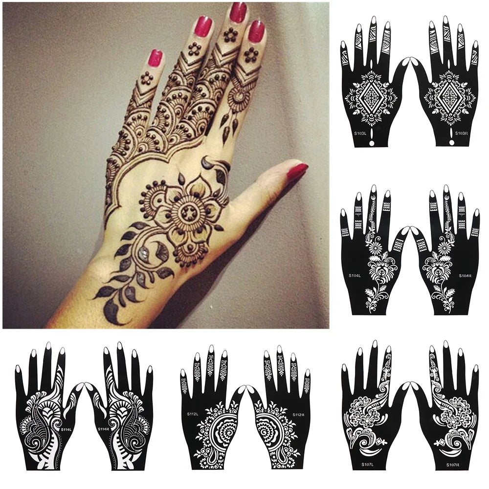 New Professional Henna Stencil | Temporary Hand Tattoo | Body Art Sticker Template | Wedding Tools | Flower Tattoo Stencil - Glamour Touch