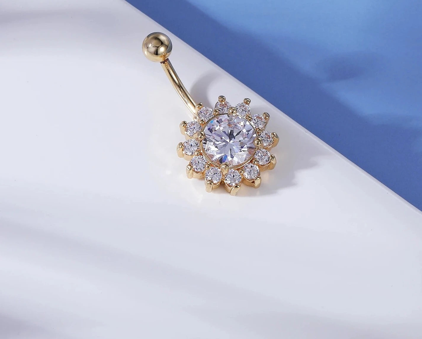 Gold Colour Stainless Steel Belly Ring | Flower Heart Crystal Navel Belly Button Rings | Butterfly Navel Piercings 14G - Glamour Touch