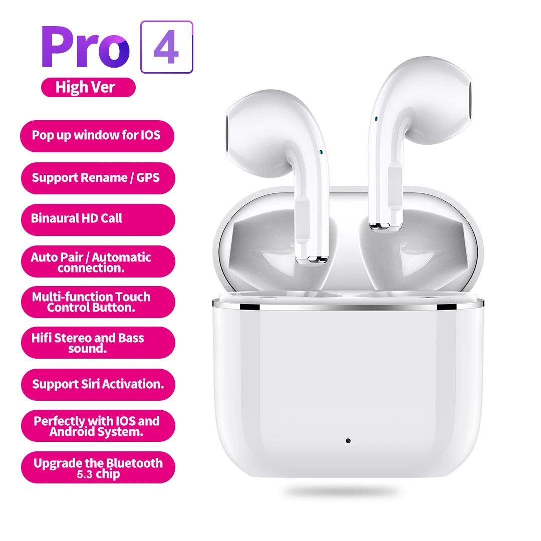 Pro 4 TWS Wireless Earbuds | AirPods Style A+ | Bluetooth 5.0 | Waterproof