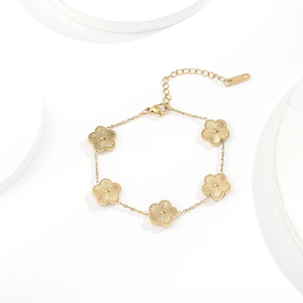 Stainless Steel Hot Selling Golden Clover Adjustable Bracelet | Luxury Five Leaf Flower Bracelet | Jewellery For Women Gift - Glamour Touch
