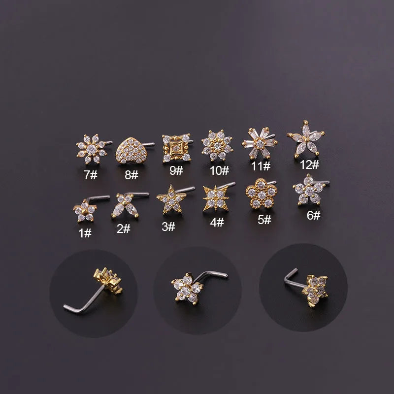 Stainless Steel Small Nose Rings | Zircon Flower Heart Nose Stud | 20G Body Piercing Jewellery For Women | Gift - Glamour Touch