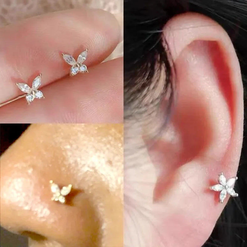 Stainless Steel Small Nose Rings | Zircon Flower Heart Nose Stud | 20G Body Piercing Jewellery For Women | Gift - Glamour Touch