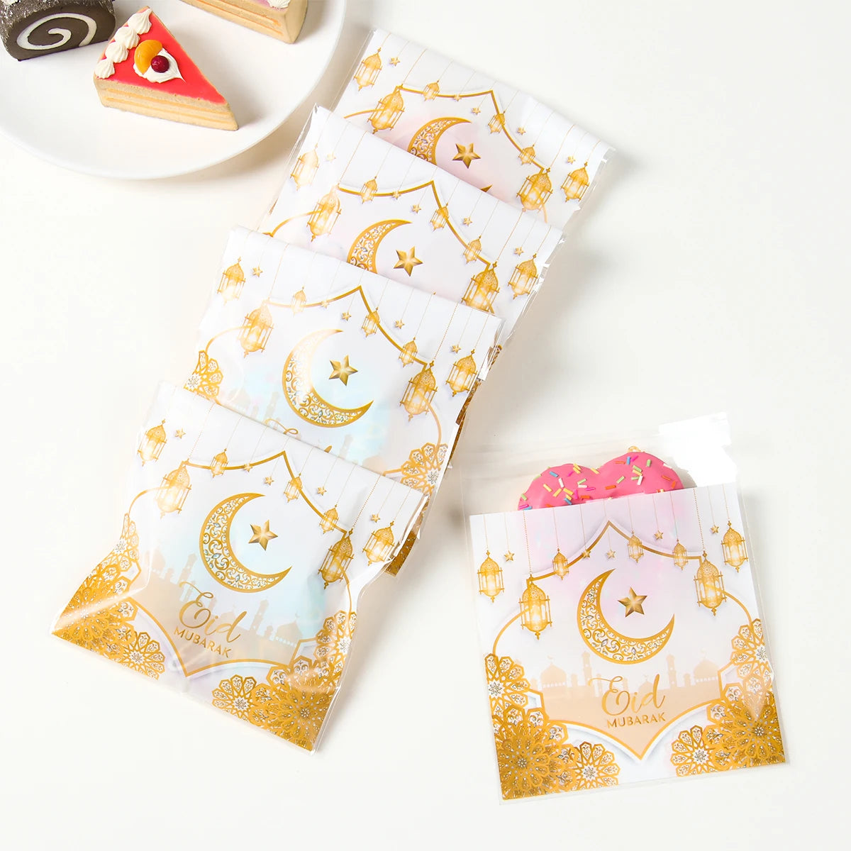 10 pcs Eid Mubarak Gift Bags | Plastic Candy Cookie Bag | Ramadan Kareem Decoration 2024 | Islamic Muslim Party Supplies| Eid Gifts - Glamour Touch