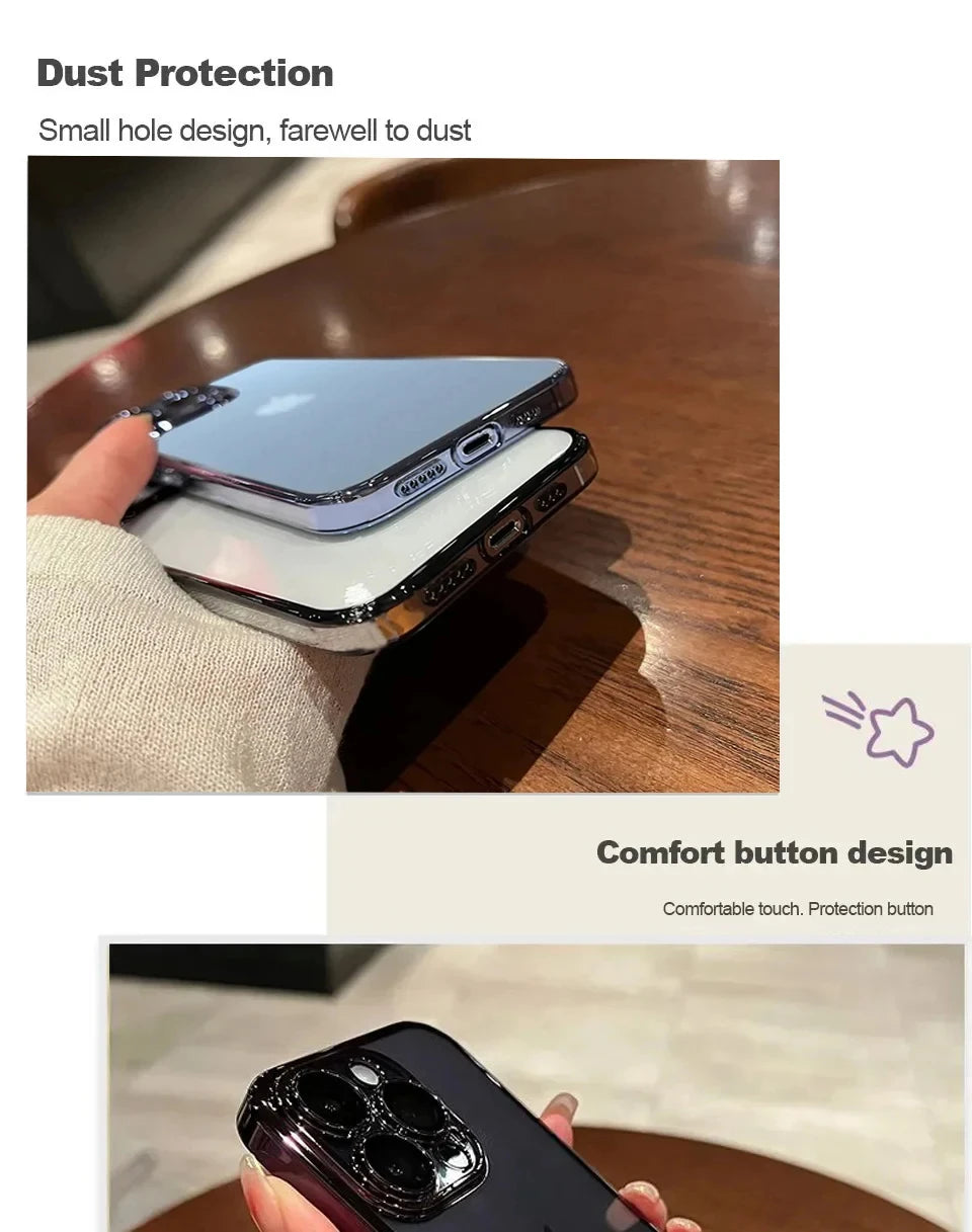 Luxury New High Quality Plating Clear Not Yellowing Case For iPhone 15 14 Pro Max Mini Plus |Shockproof Cover - Glamour Touch