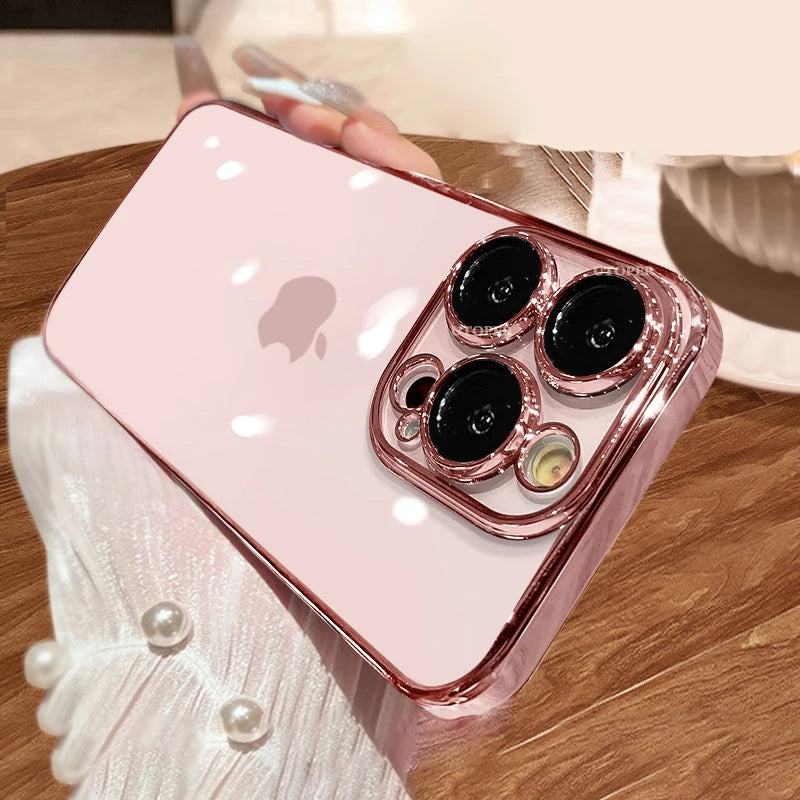 Luxury New High Quality Plating Clear Not Yellowing Case For iPhone 15 14 Pro Max Mini Plus |Shockproof Cover - Glamour Touch