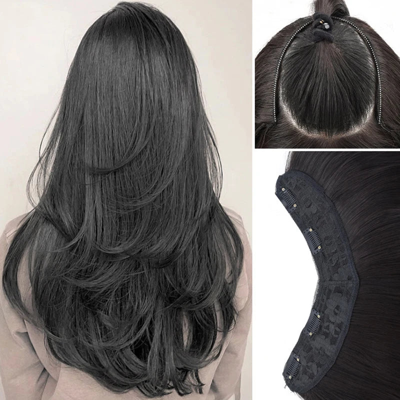 Synthetic Women's Long Hair | Layered Hair Extensions for Top of the Head