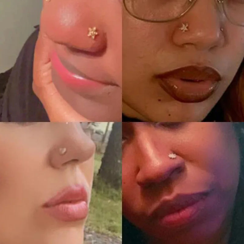 Stainless Steel Small Nose Rings | Zircon Flower Heart Nose Stud | 20G Body Piercing Jewellery For Women | Gift - Glamour Touch