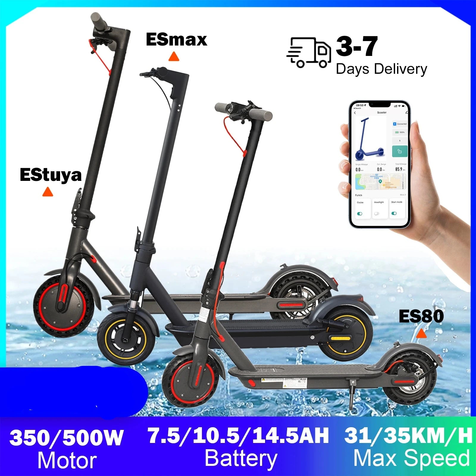 AOVOPRO 350/1000W Motor Electric Scooter | 35KM/H Max Speed E-scooter|  8.5/10 inch Tires Electric Kick Scooter | 45KM Adult Scooter - Glamour Touch