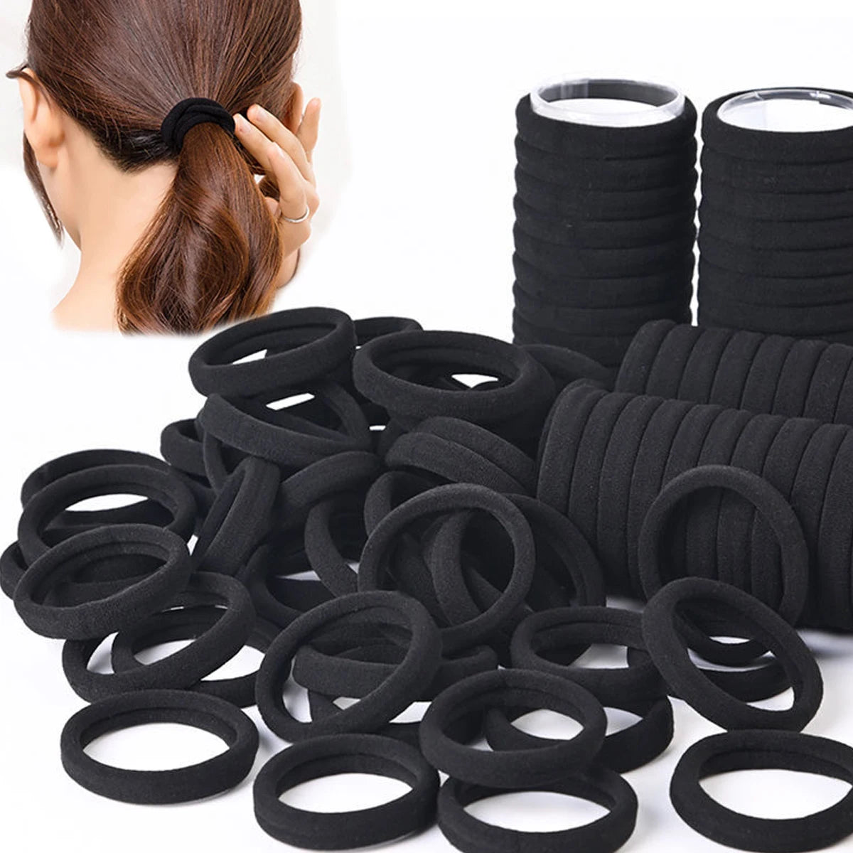 Black Hair Bands for Women | High Elastic Rubber Hair Ties for Girls | Ponytail Holders & Scrunchies