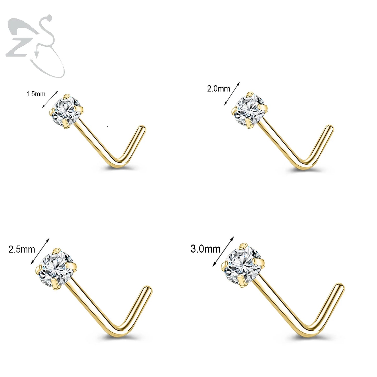 3-4 Pcs Gold Stainless Steel Nose Stud Set | Heart, Star & Round Crystal Piercings