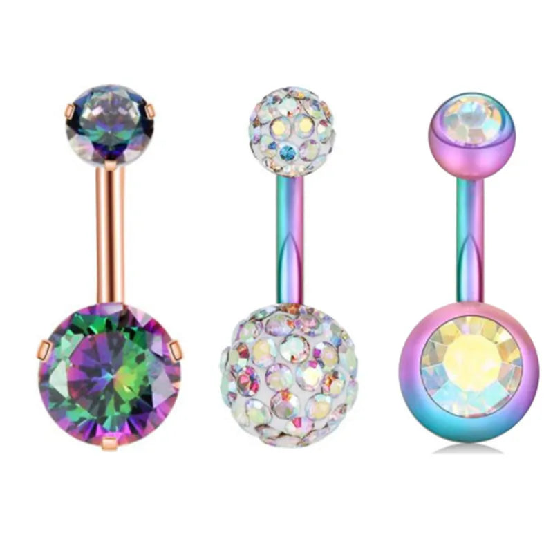 3 Pcs/Set Surgical Steel Crystal Belly Button Piercing Set | 14G Heart Belly Piercing Pack | Navel Ring Set |Cute Belly Bar Bulk - Glamour Touch