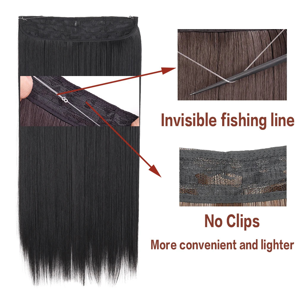 Synthetic 16 inches No Clip Invisible Wire Hair Extensions | Straight Black Blonde One Piece False Hairpiece | Hair Extension - Glamour Touch