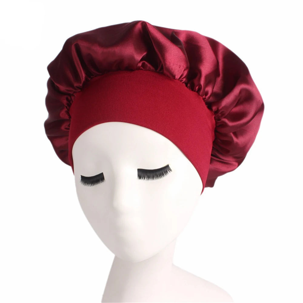 Women's Satin Solid Sleeping Hat | Night  Hair Care Bonnet | Nightcap For Women Men | Unisex Cap - Glamour Touch