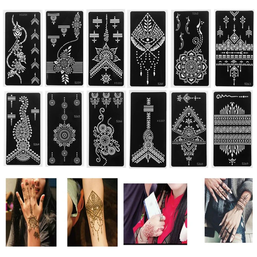 New Professional Henna Stencil | Temporary Hand Tattoo | Body Art Sticker Template | Wedding Tools | Flower Tattoo Stencil - Glamour Touch