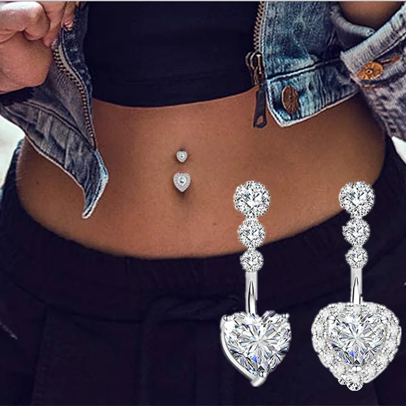 Crystal Belly Button Rings | Surgical Steel Heart Navel Piercing | Sexy Flower Belly Rings | Body Piercing | Ombligo Navel Rings - Glamour Touch