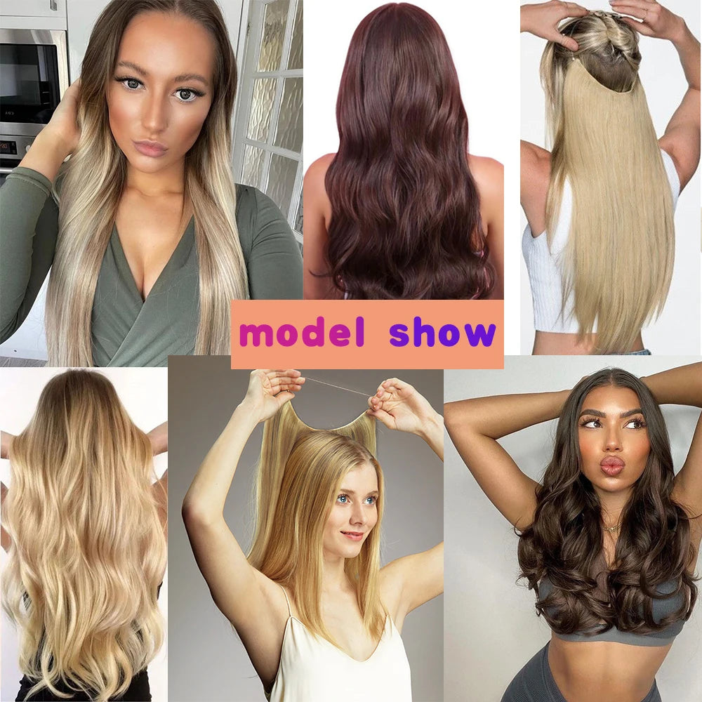 Synthetic 22 inches No Clip Invisible Wire Hair Extensions | Straight Black Blonde One Piece False Hairpiece | Hair Extension - Glamour Touch