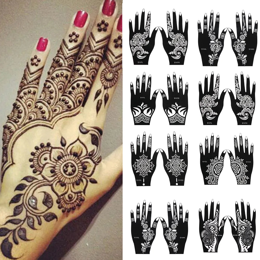 New Professional Henna Stencil | Temporary Hand Tattoo | Body Art Sticker Template | Wedding Tools | Flower Tattoo Stencil - Glamour Touch