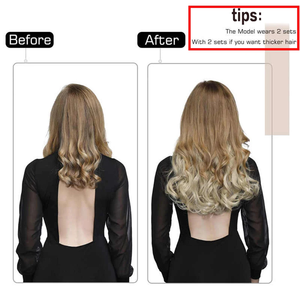 Synthetic 22 inches No Clip Invisible Wire Hair Extensions | Straight Black Blonde One Piece False Hairpiece | Hair Extension - Glamour Touch