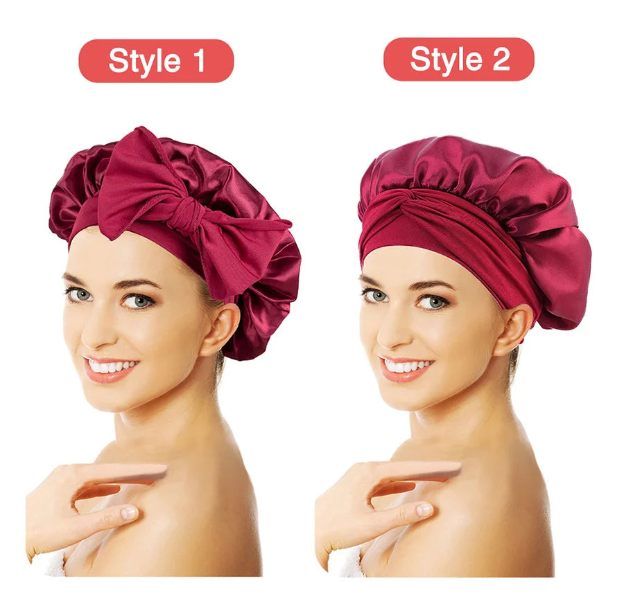 New Large Satin Bonnet | Silk Night Sleeping Cap | Long Satin Bonnet With Head Tie | Band Bonnet Edge Wrap For Women |Curly Braid Hair - Glamour Touch