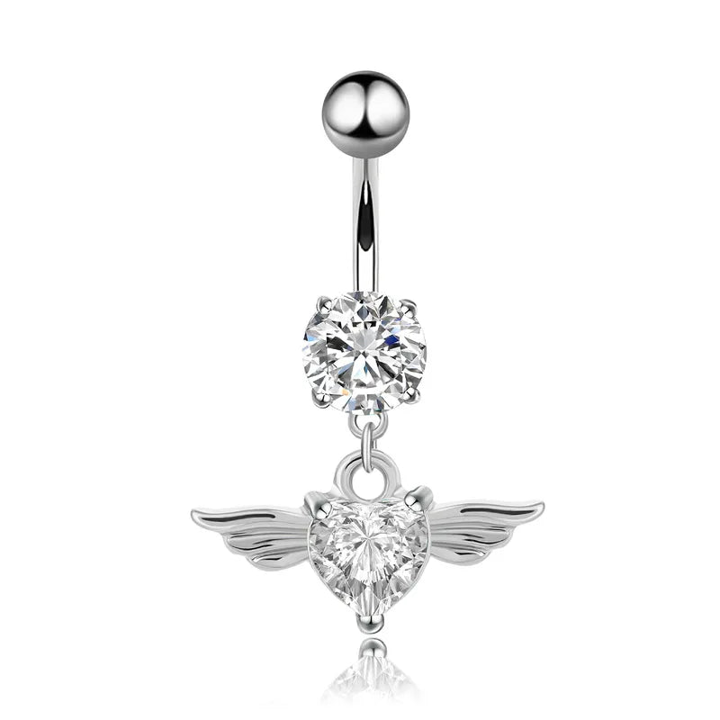 Fashion Crystal Navel Piercing | Stainless Steel Flower Pendant Belly Button Rings | Belly Piercing | Women Body Jewellery - Glamour Touch