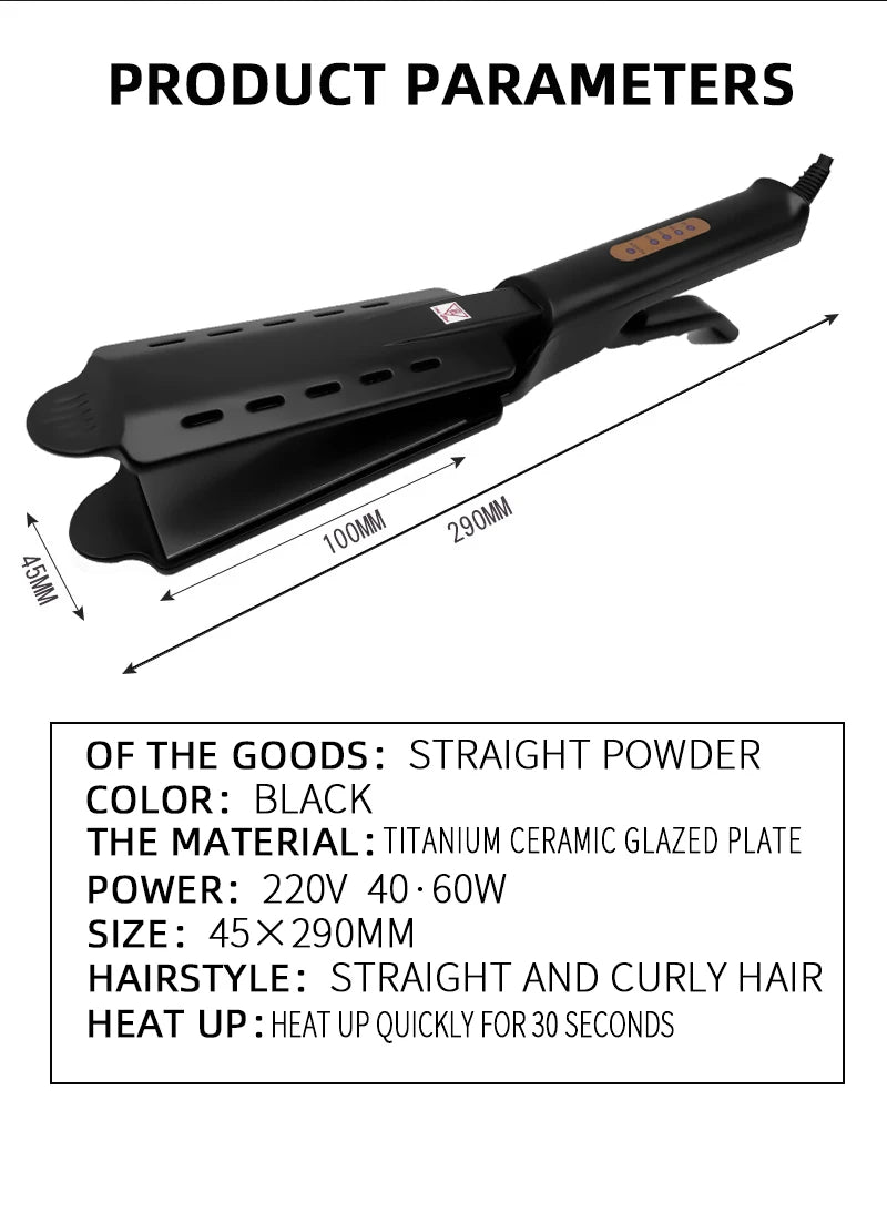 Hair Straightener | Four-gear temperature adjustment Ceramic Tourmaline Ionic Flat Iron Hair Straightener For Women, Widen panel - Glamour Touch