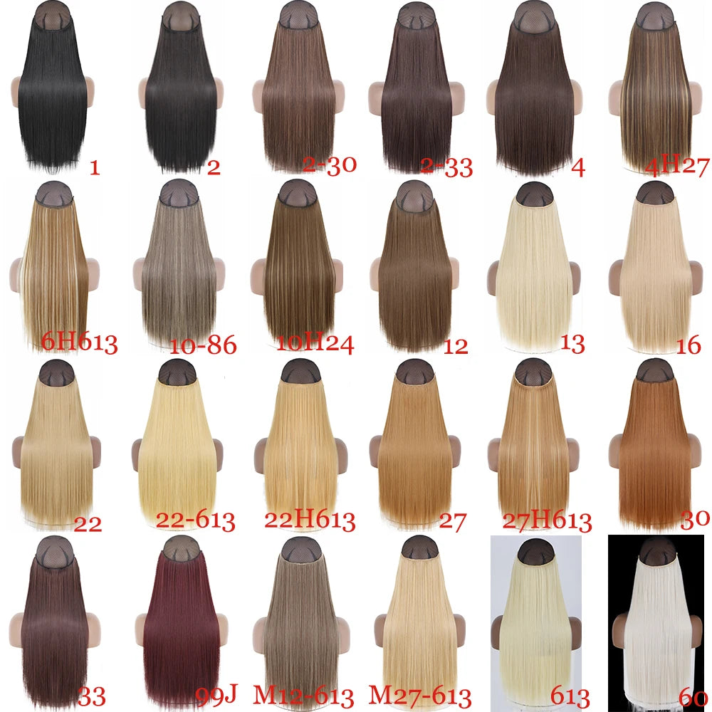 Synthetic 22 inches No Clip Invisible Wire Hair Extensions | Straight Black Blonde One Piece False Hairpiece | Hair Extension - Glamour Touch