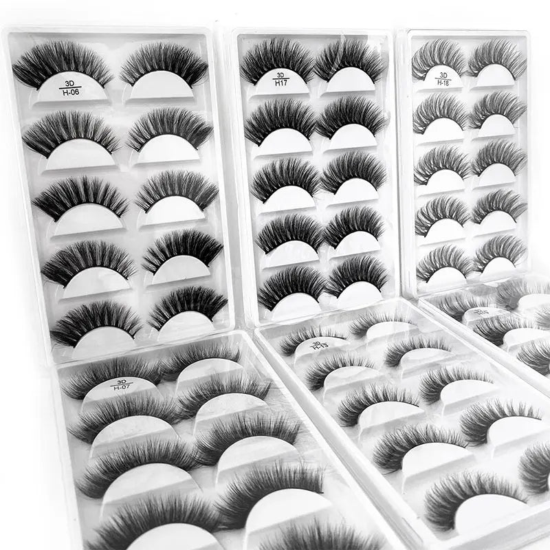 5 Pairs Multipack Faux 3D Mink  Hair False Eyelashes | Handmade Fluffy Long Lashes Long Eye |Makeup Tools  | Eye Lashes - Glamour Touch