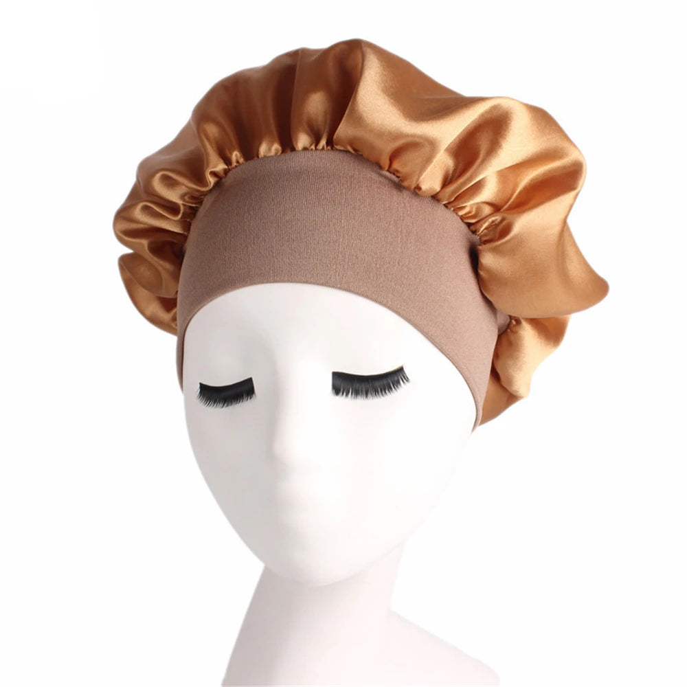 Women's Satin Solid Sleeping Hat | Night  Hair Care Bonnet | Nightcap For Women Men | Unisex Cap - Glamour Touch