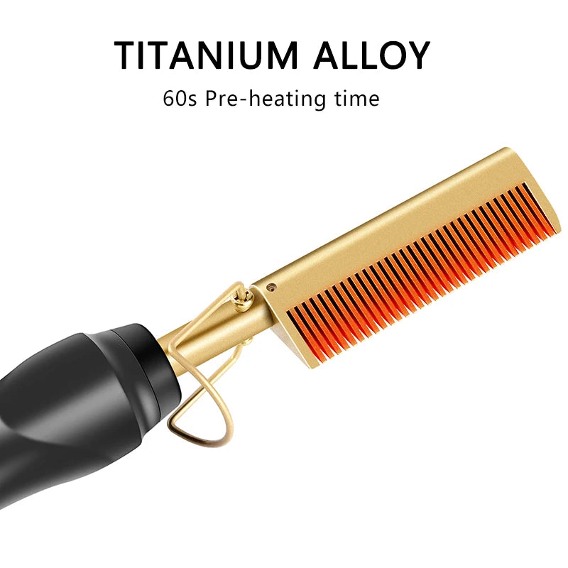 2 in 1 Electric Hot Heating Comb | Hair Straightener | Curler Wet Dry Hair Iron | Straightening Brush | Hair Styling Tool - Glamour Touch