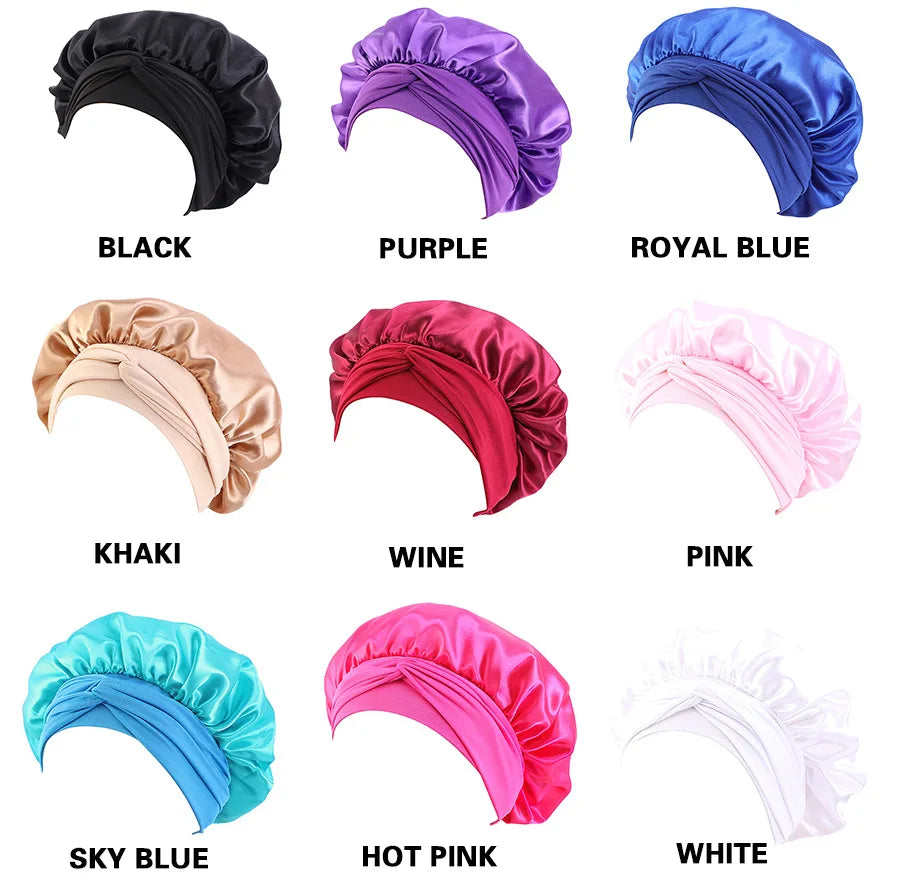 New Large Satin Bonnet | Silk Night Sleeping Cap | Long Satin Bonnet With Head Tie | Band Bonnet Edge Wrap For Women |Curly Braid Hair - Glamour Touch