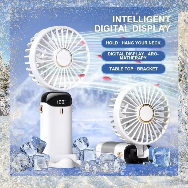 Rechargeable Mini Neck Fan with LED Display – Foldable and Portable