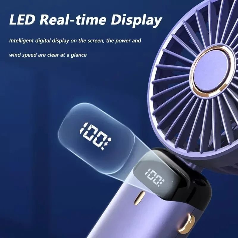 Rechargeable Mini Neck Fan with LED Display – Foldable and Portable