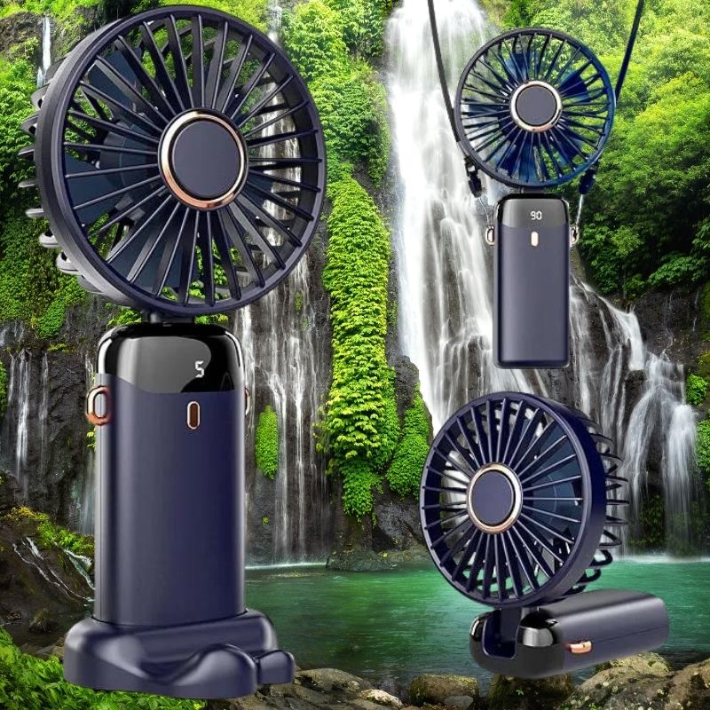 Rechargeable Mini Neck Fan with LED Display – Foldable and Portable