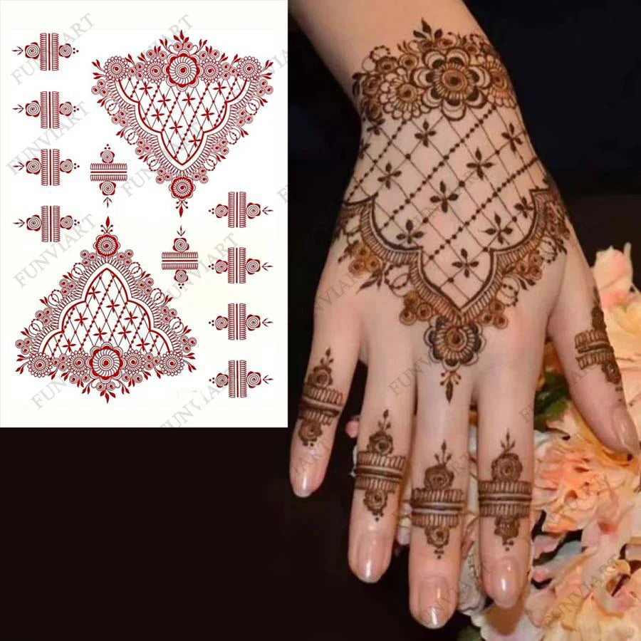 Waterproof Henna Tattoo | Brown Henna Stickers for Hand | Fake Tattoo for Women | Body Art |Temporary Hena Design Mehndi Stickers - Glamour Touch