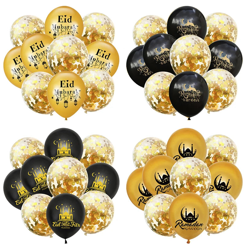 10Pcs Eid Mubarak Latex Balloon | Ramadan Kareem Decoration | Air Globos Ramadan Mubarak | Muslim Islamic Festival Party Supplies - Glamour Touch