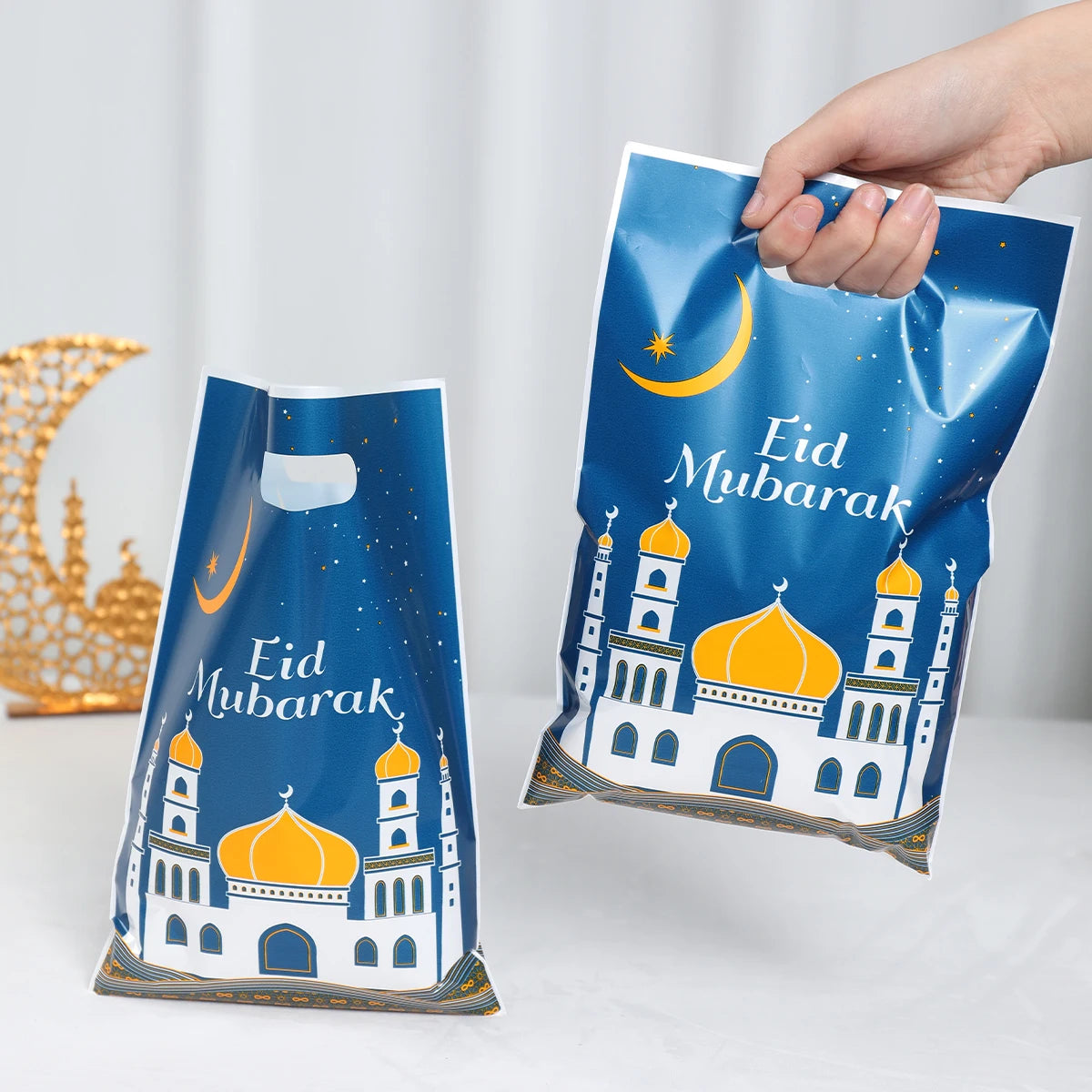 10 pcs Eid Mubarak Gift Bags | Plastic Candy Cookie Bag | Ramadan Kareem Decoration 2024 | Islamic Muslim Party Supplies|  Eid Gifts - Glamour Touch