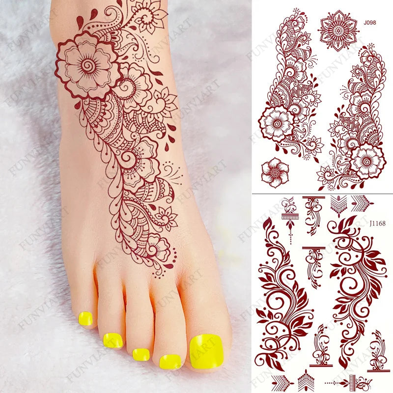 Waterproof Henna Tattoo | Brown Henna Stickers for Hand | Fake Tattoo for Women | Body Art |Temporary Hena Design Mehndi Stickers - Glamour Touch