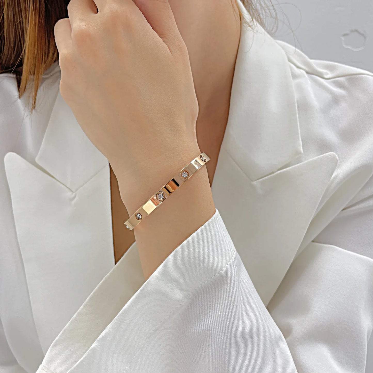 New Design Gold Colour Zircon And Cross Nut Nail Bracelet & Bangle For Woman | Stainless Steel Screw Brand Jewellery - Glamour Touch