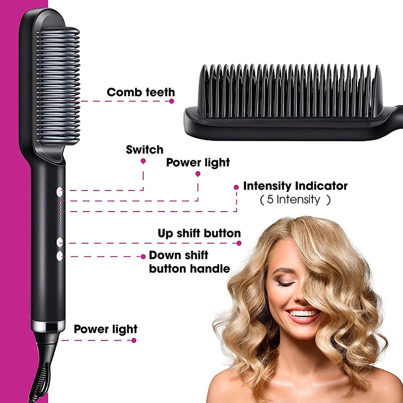 Home Use Professional Electric Flat Iron | LCD Display Fast Ceramic Multi-function Hair Straightening Brush - Glamour Touch