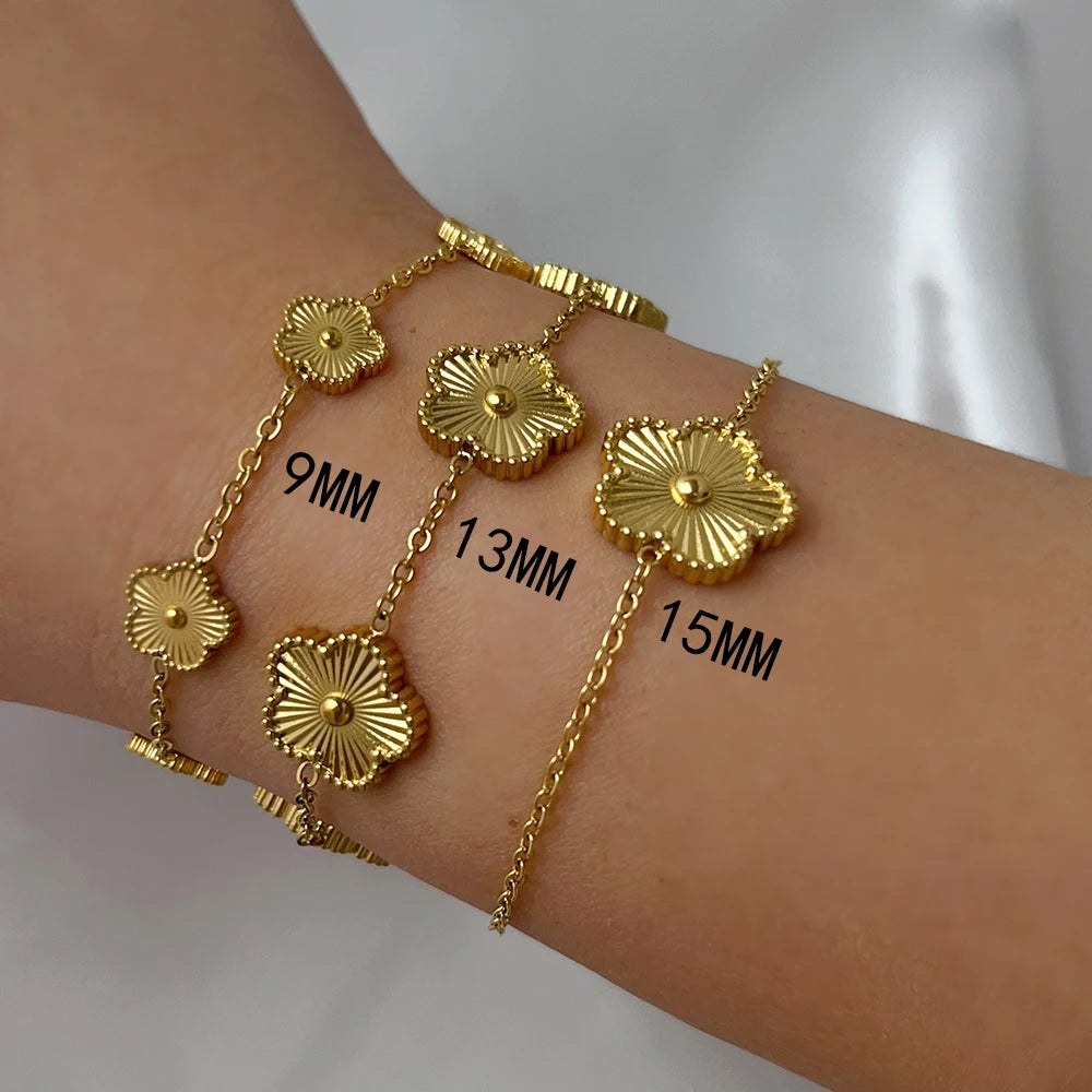 Stainless Steel Hot Selling Golden Clover Adjustable Bracelet |  Luxury Five Leaf Flower Bracelet | Jewellery For Women Gift - Glamour Touch