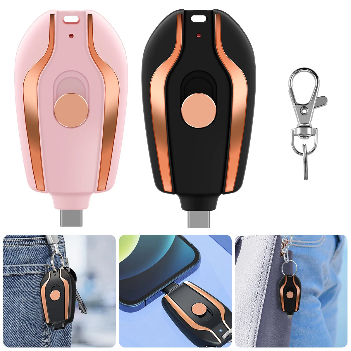 Keychain Portable Charger Compatible with Android | 1500mAh Durable Key Chain Phone Charger |Type-C Mini Power Emergency Charger