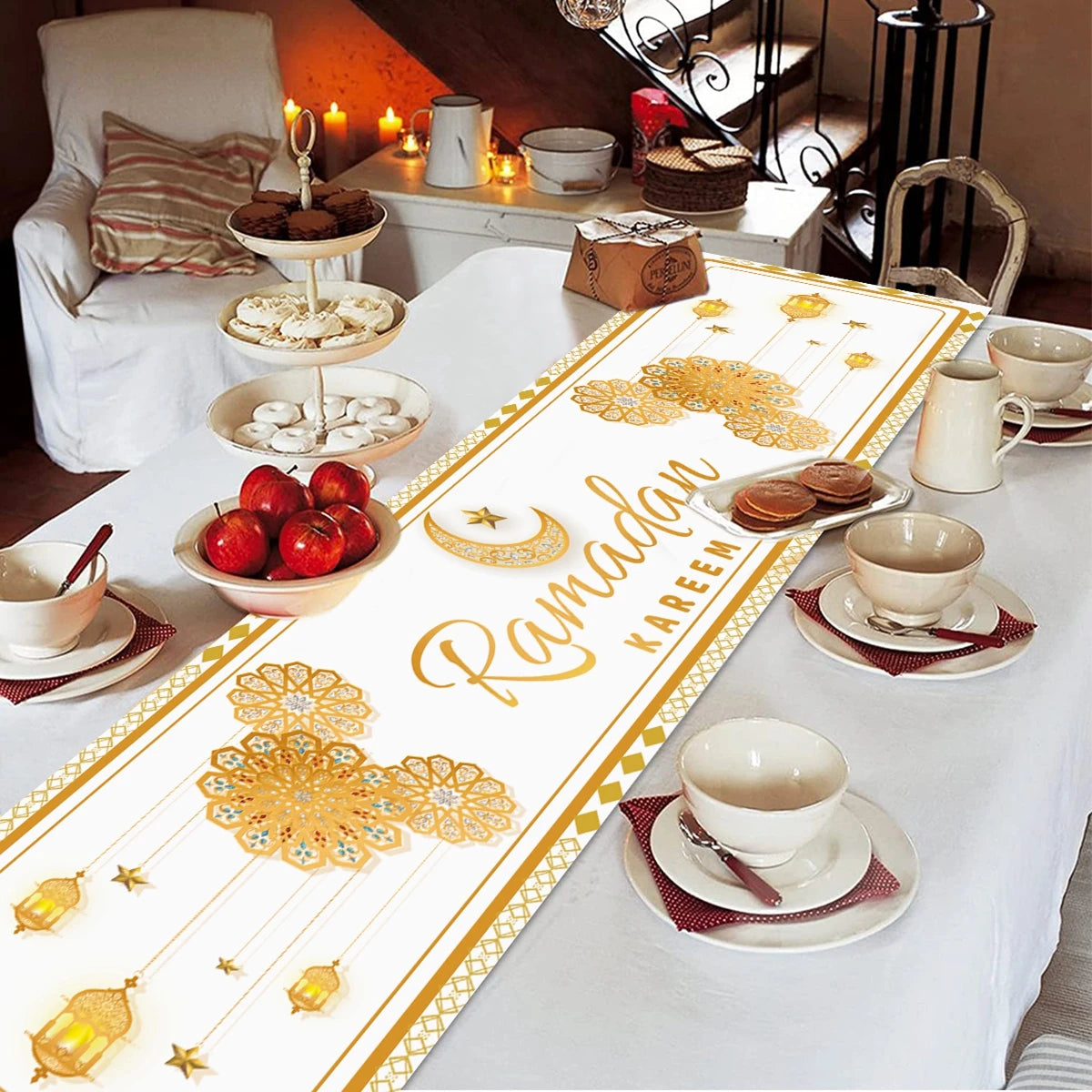 Eid Mubarak Tablecloth | Dinner Table Runner Aid | Islamic Muslim Party Supplies | Ramadan Kareem Ramadan Decoration For Home 2024 - Glamour Touch