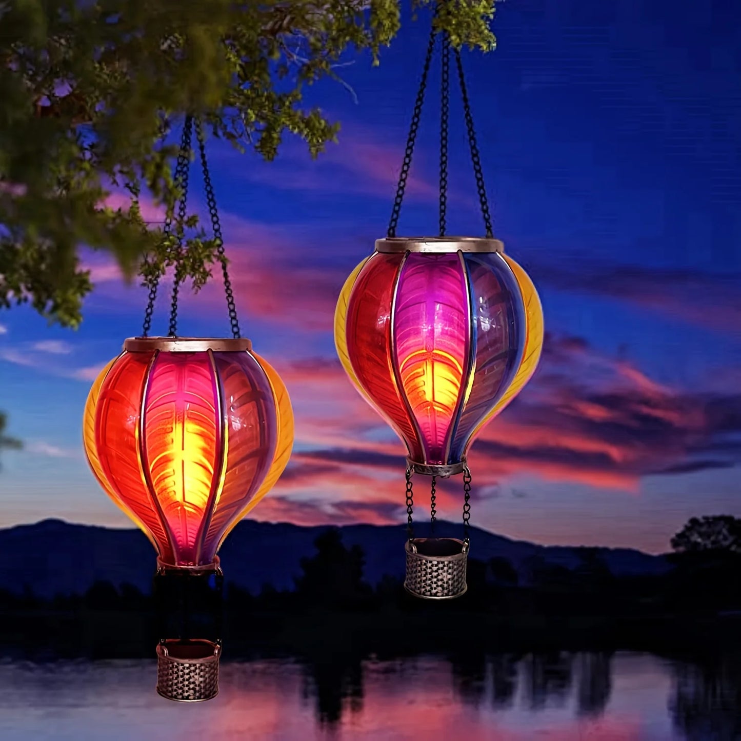 Solar Hot Balloon Outdoor LED Flame Appearance Hanging Lantern Decorative Light For Patio Garden Porch Yard