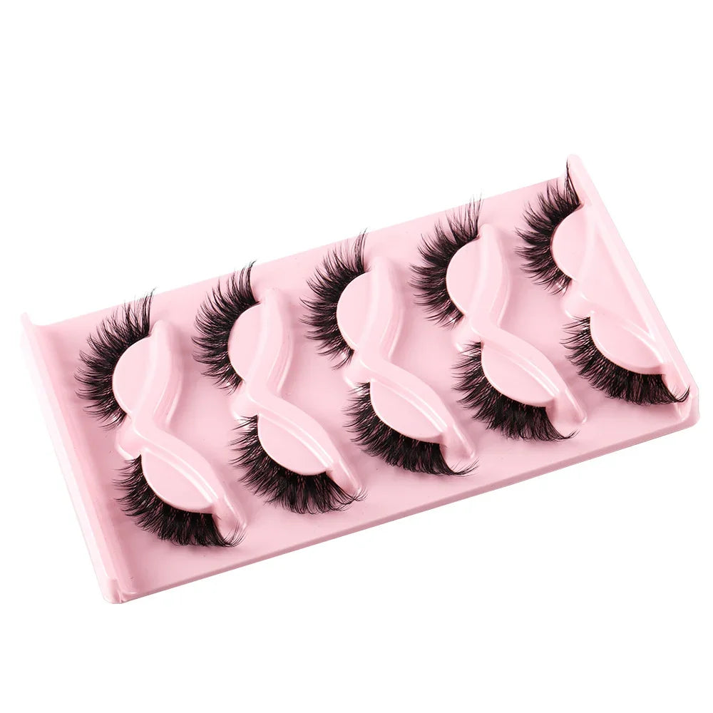 5 Pairs 3D Cat Eye Lashes | Fox Eye Fluffy Soft Natural Mink False Eyelashes | Faux Makeup Fake Eyelash | Manga Lashes - Glamour Touch